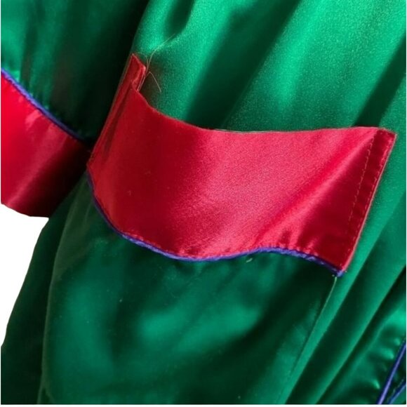 Vintage Victorias Secret Emerald Green & Pink Satin Robe Kimono Style M - Picture 5 of 10